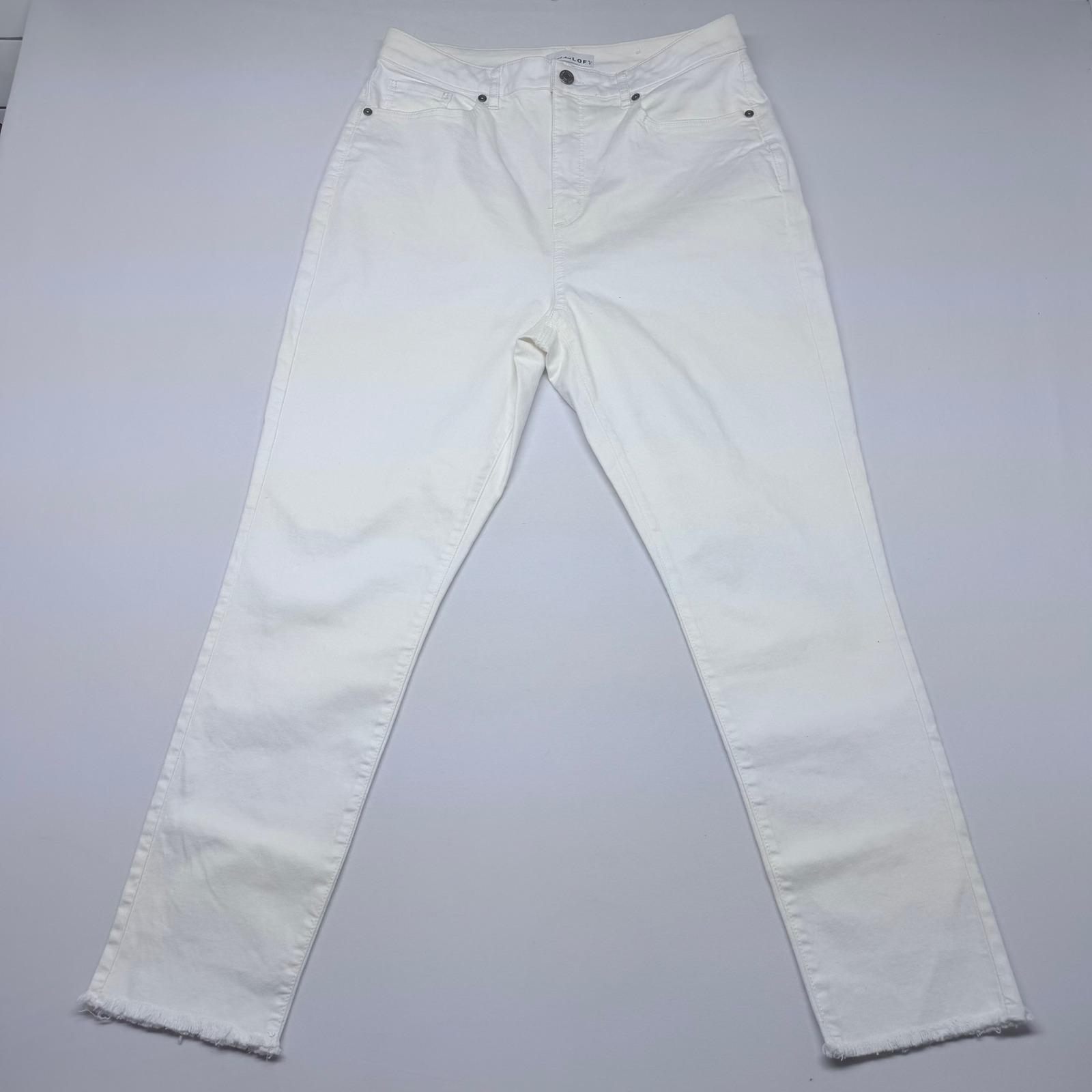 Loft The Skinny White High Rise Raw Hem Jeans Size 31 12 Womens Denim Pants